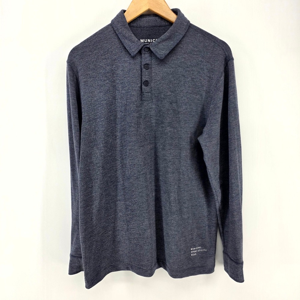 Municipal Polo Shirt Mens Large Blue Heather Long Sleeve Sport Utility Gear L